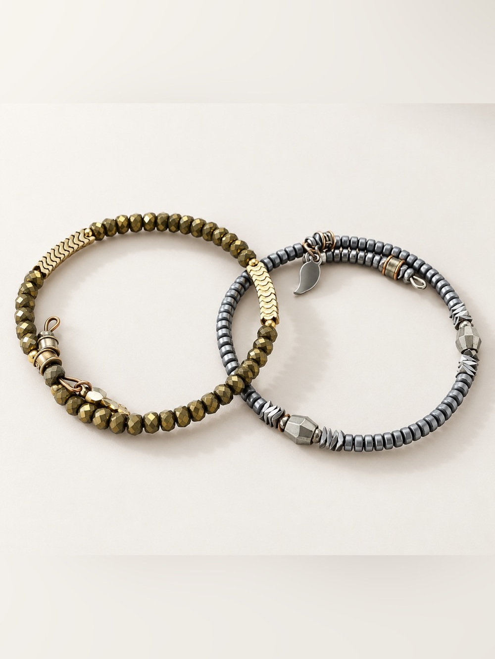 Designer Mixed-Metal Beaded Bracelet Set – Gold & Gunmetal